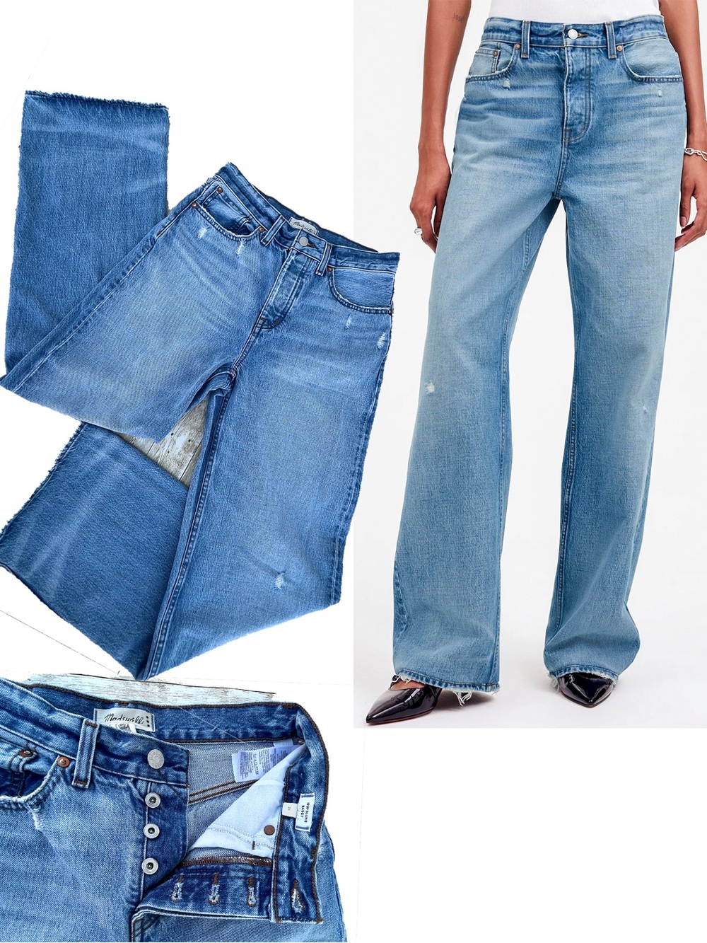 Madewell Low Slung Baggy Jeans Button Fly Wide Leg Rigid Denim Size 24 Like New